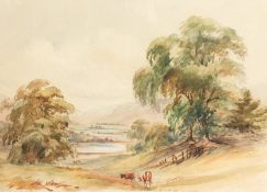 Circle of Peter de Wint (1784-1849). Cattle in an Extensive Landscape, Watercolour. 9.5