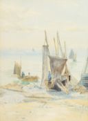 Fritz Althaus (1863-1962) British. A View of Fishermen on a Shoreline, Watercolour, Signed and Dated