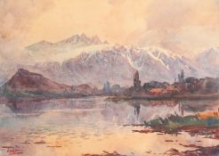 Early 20th Century. 'Evening Light on the Pir Panjal', Watercolour, Indistinctly Signed, 10.5