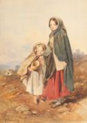 Paul Falconer Pode. Two Young Girls on a Heath, Watercolour, Signed, Unframed. 17.5