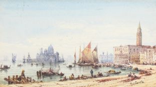 Gabrielle Carelli (1820-1900) Italian. 'Venice, View on the Riva Des Schiavoni', Watercolour, Signed
