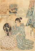 19th Century Japanese. A Woodblock Print of a Geisha, 14