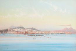 19th Century Neapolitan School. A View of the Bay of Naples, Gouache. 15