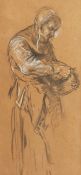 Anton Burger (1824-1905) German. A Study of a Woman, Chalks & Charcoal on Paper, with Artist's