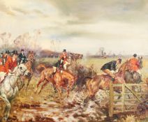 Michael Lyne (1912-1989) British. 'The Gateway' a Hunting Party on the Chase, Oil on Canvas,