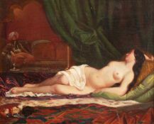 Leopold Carl Muller (1834-1892) Austrian. Study of a Naked Recumbent Female Draped in a Diaphanous