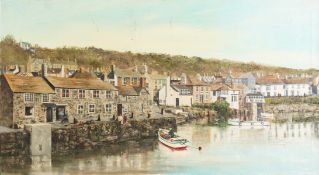 Nigel Hallard (b.1936). A Cornish Port Scene, Oil on Canvas, Signed. 20