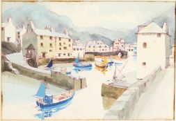 Frederick T. W. Cook (1907-1892) British. A Harbour Scene with Mountains beyond, Watercolour,