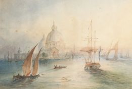 Follower of William Callow (1812-1908). A View of Boats in Front of St Maria della Salute, Venice,