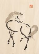 A Japanese Woodblock of a Horse and another of Geese at Moonlight, Unframed, (2).