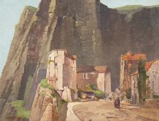 E... W... Leader (19th-20th Century) British, An Umbrian Landscape, with figures in the