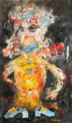 Carenza (20th Century) French School. 'Masquerade' a Semi Abstract Figure, Oil on Board, Signed