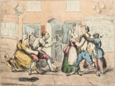 H. Heath. 'Division', a Coloured Etching of Commotion in a Street, 7.5