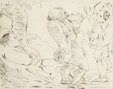 Follower of Thomas Rowlandson (1756-1827). Figures Drinking Outdoors, Pencil. 4.5