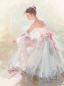 Konstantin Razumov (b.1974) Russian. Study of a Seated Ballerina, Oil on Canvas, Signed in Cyrillic,