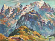 Walter Langhammer (1905-1977) Austrian. An Alpine View, Possibly Kashmir, Oil on Canvas, Signed.