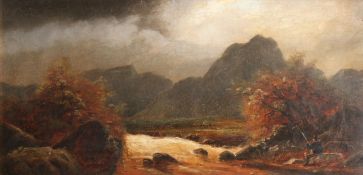 Millson Hunt (19th Century) British. An Angler by a Mountain River, Oil on Canvas, Signed and