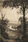 An Etching of a River View through Trees, Indistinctly Signed in Pencil, 12
