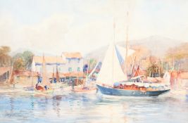 Arthur Netherwood (1864-1930) British. A Continental Port Scene with Hills beyond, Watercolour,