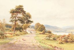 Harry Sutton Palmer (1854-1933) British. Homestead on a Welsh Mountain Lake, Watercolour, Signed.
