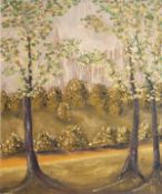 20th Century American School. A Scene from Central Park, Oil on Board. 18