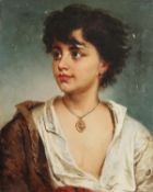 Salvatore Postiglione (1861-1906) Italian. Bust Length Portrait of a Young Woman, Oil on Canvas,