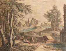 Chereau after Poussin. 'Vue de Campagne le Soir', Hand-Coloured Engraving, 21