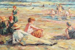 20th Century. Figures on a Beach, Oil on Canvas, Signed 'M. Raffles. 24