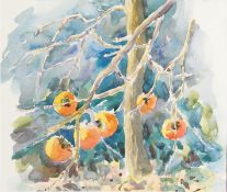 Alain Bisoire (20th Century) French. A Scene of Fruit Ripening on a Tree, Watercolour, Signed and