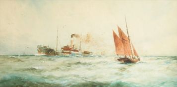 William Minshall Birchall (1884-1941) British. 'Tramp and Trawlers', Watercolour, Signed and
