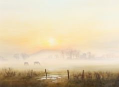 Michael Morris (b.1938). 'Sunrise at Beddingham', Oil on Canvas, Signed. 12