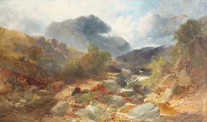 Joseph Horlor (1809-1887) British. Resting Wayfarer by a Mountain Stream, Oil on Canvas, Signed. 12