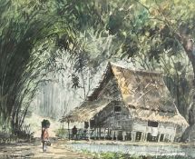 Abu Bakar Ibrahim (1925-1977) Malaysian. A Malaysian Jungle Hut, Framed, 13.5
