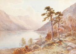 Edward Arden Tucker (1847-1910) British. A View of a Hillside Lake with Mountains beyond,