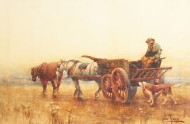 John Terris (1865-1914) British. Figure on a Horse and Cart, Watercolour, Signed. 12