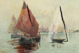 An Oil on Canvas Painting of Sailing Boats near Venice, Indistinctly Signed, A/F. 21