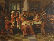 19th Century European School. A Lively Tavern Interior, Oil on Canvas, Indistinctly Signed. 12