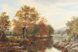 Thomas Spinks (1847-1927) British. A River Landscape with Fields and Hills beyond, Oil on Canvas,