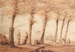 Rowland Winter (19th Century) British, 'Yarmouth Harbour', with figures in the foreground,