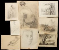 Bonello. A Collection of Eight Various Pencil Sketches, mostly Signed, Unframed.