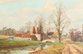 Marcus Ford (1915-1989) British. 'Near Cranbrook', River Landscape with Oast Houses, Oil on