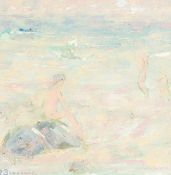 Paul Beauvais. Figures Bathing at Sea, Oil on Board, Signed. 12