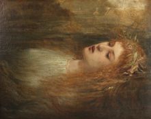 Circle of John Everett Millais (1829-1896). A Study of Orphelia Floating in a River with a Garland
