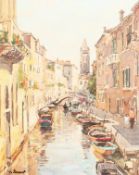 Claude Joumet (20th Century) French. 'Soleil au le Canal, Venice', Oil on Canvas, Signed and