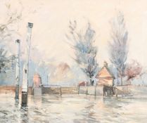 20th Century English School. 'Teddington Lock, Summer', Oil on Canvas, Indistinctly Signed. 20