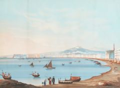 19th Century Neapolitan School. View of the Bay with Hills beyond, Gouache. 14