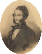 French School 19th Century. Study of a Gentleman, Charcoal, Signed Indistinctly, A/F. 14