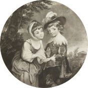 A Pair of Circular Prints featuring Children in Similar Gilt Composition Frames, 9