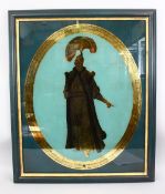 A FINE PERSIAN OVAL PAINTING ON GLASS, 30 ins x 24 ins.