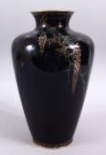 A GOOD LARGE JAPANESE MEIJI PERIOD CLOISONNE VASE, the body of the vase with a black